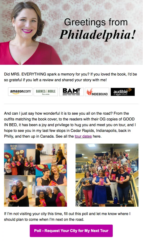 Jennifer Weiner newsletter design